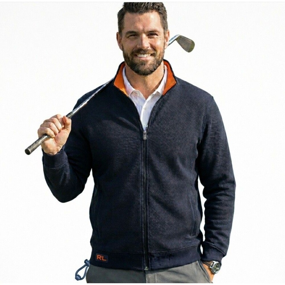 Vintage Ralph Lauren Golf Navy Fleece Mens XL Jacket Full Zip Orange Lined USA